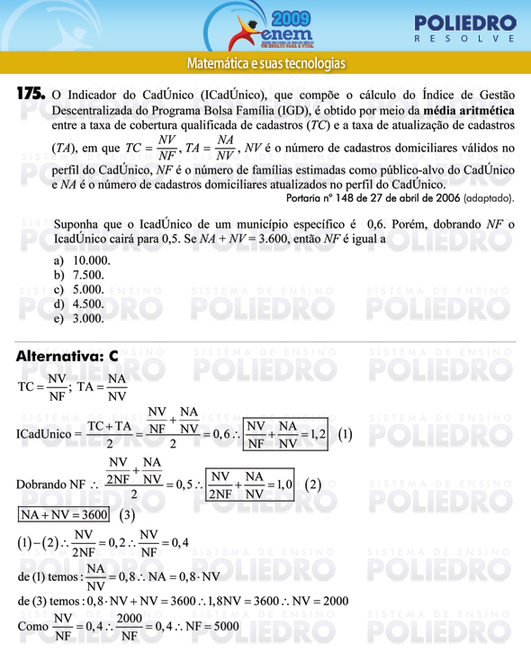 Questão 175 - Prova - ENEM 2009