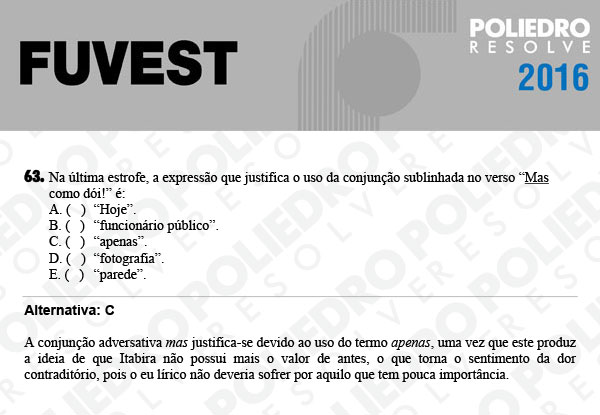 Questão 63 - 1ª Fase - FUVEST 2016