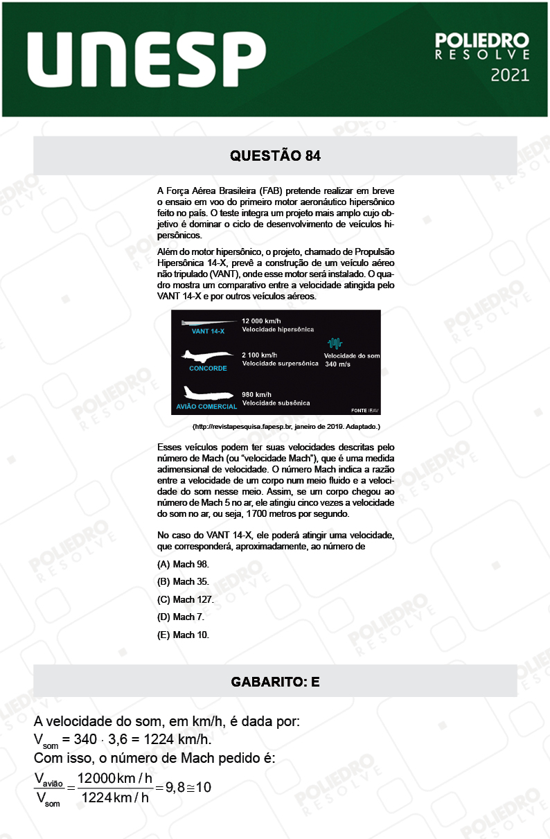 Questão 84 - 1ª Fase - 1º Dia - UNESP 2021