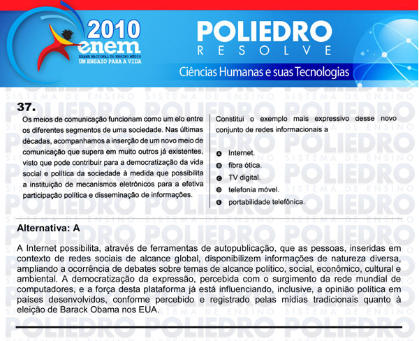 Questão 37 - Sábado (Prova azul) - ENEM 2010