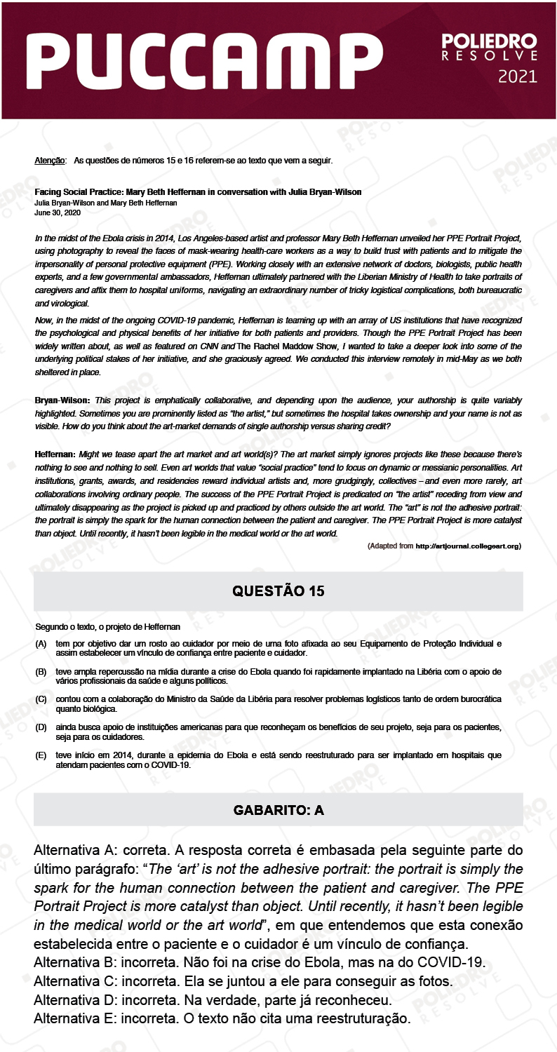 Questão 15 - Demais Cursos - PUC-Campinas 2021