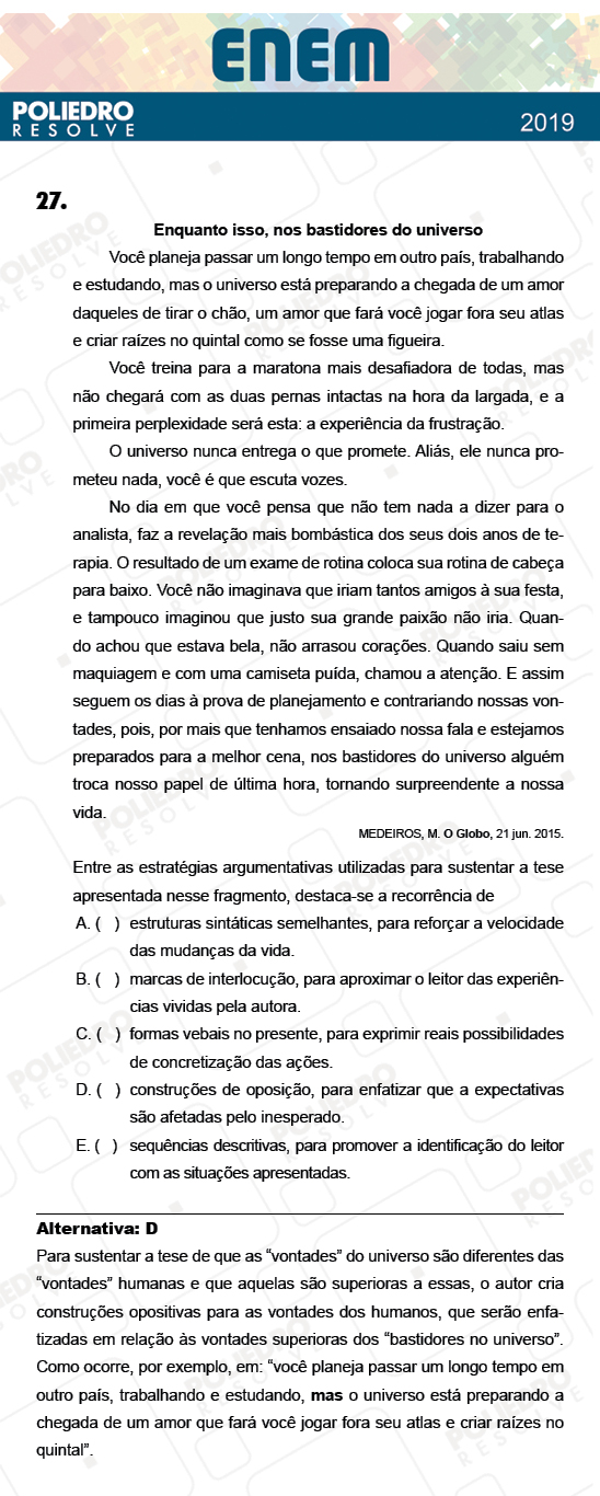 Questão 27 - 1º Dia - PROVA ROSA - ENEM 2018