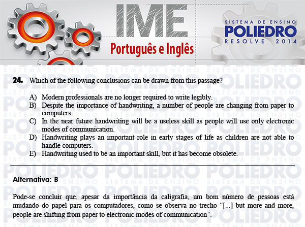 Questão 24 - Português e Inglês - IME 2014