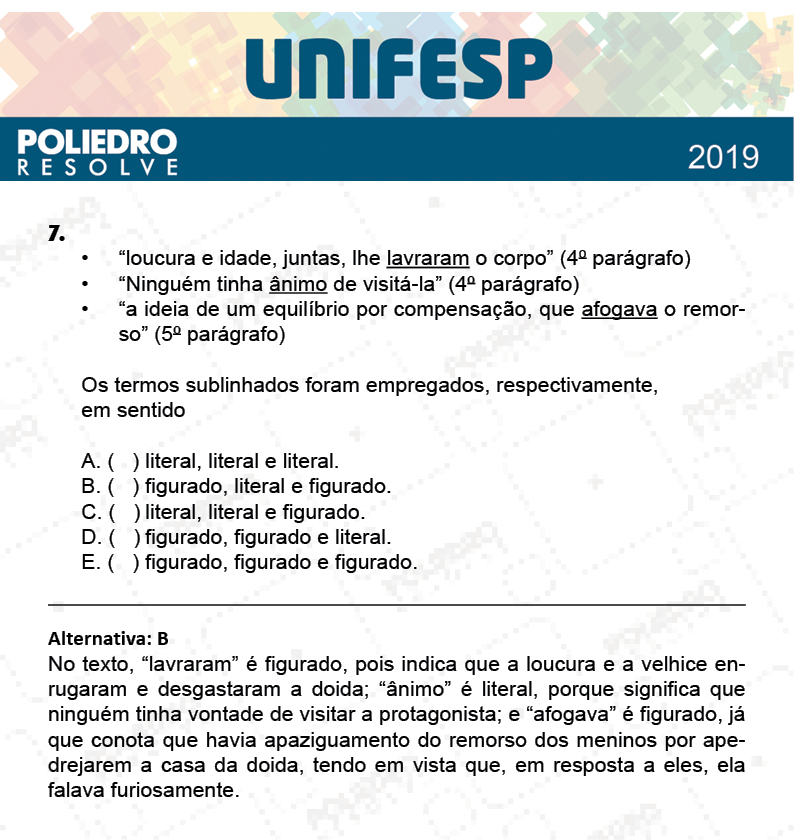 Questão 7 - Fase única - 1º Dia - UNIFESP 2019