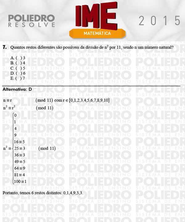 Questão 7 - Objetiva - IME 2015