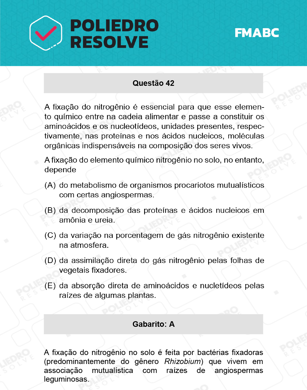 Questão 42 - Fase única - FMABC 2022