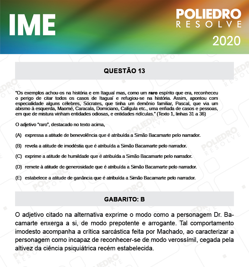 Questão 13 - 2ª Fase - Português/Inglês - IME 2020