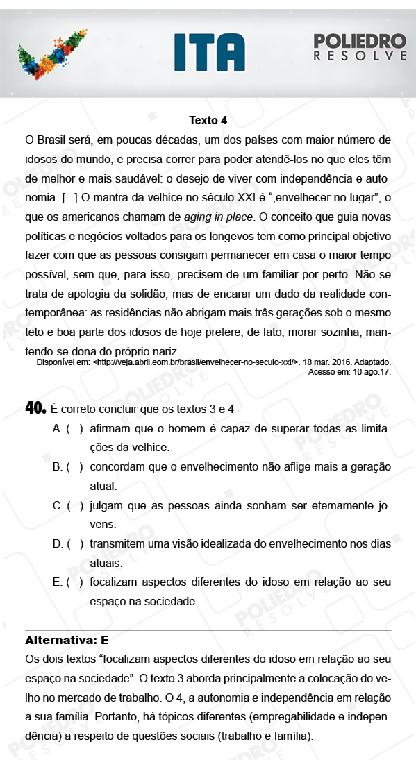 Questão 40 - Português / Inglês - ITA 2018