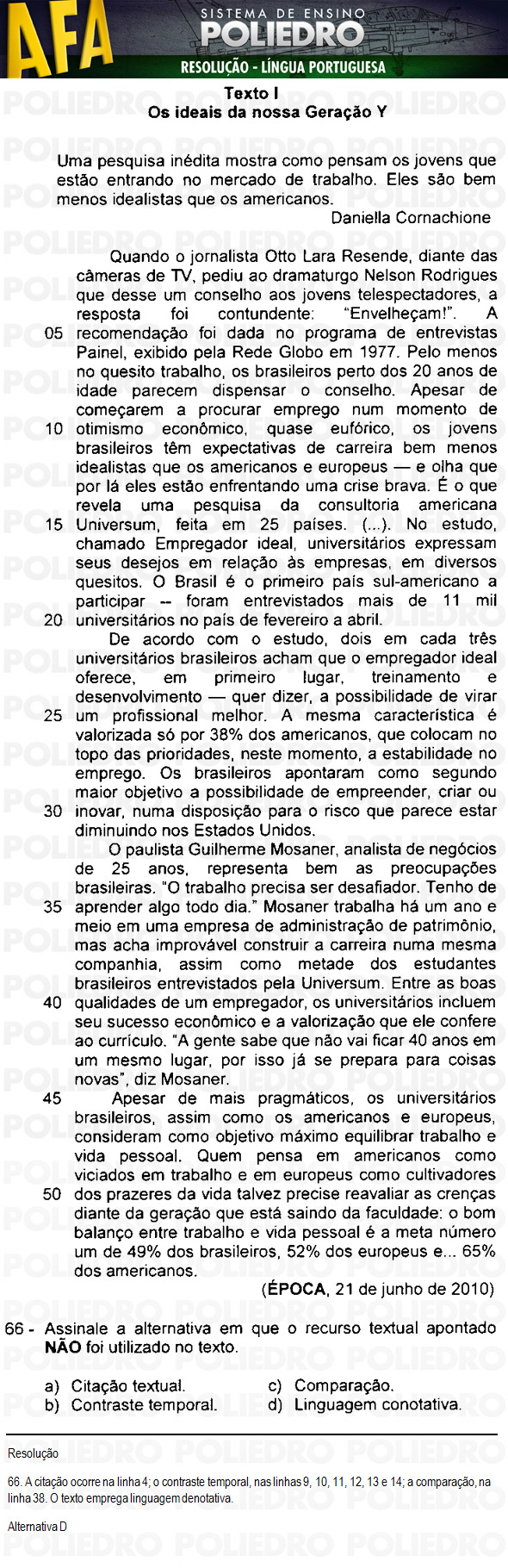 Questão 66 - Código 11 - AFA 2011