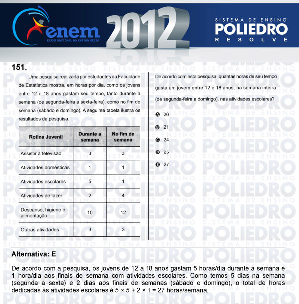 Questão 151 - Domingo (Prova rosa) - ENEM 2012