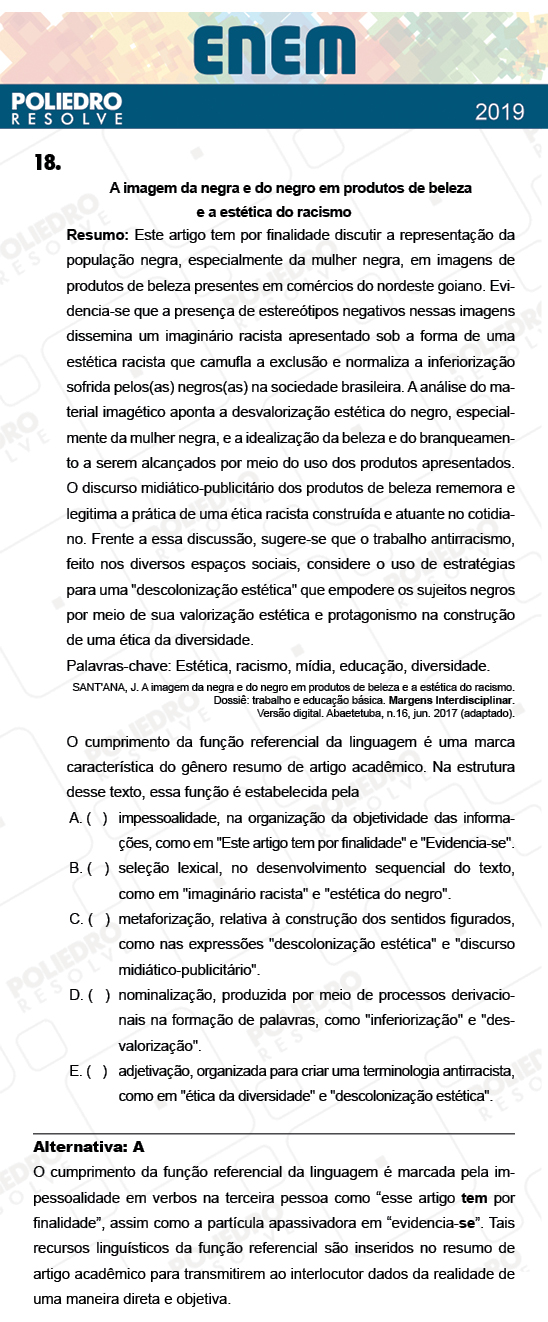 Questão 18 - 1º Dia - Prova BRANCA - ENEM 2018