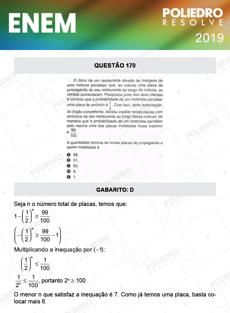 Questão 170 - 2º DIA - PROVA ROSA - ENEM 2019