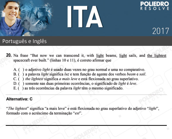 Questão 20 - Português e Inglês - ITA 2017