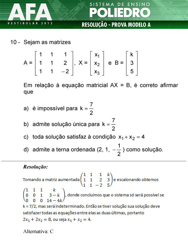 Questão 10 - Prova Modelo A - AFA 2012