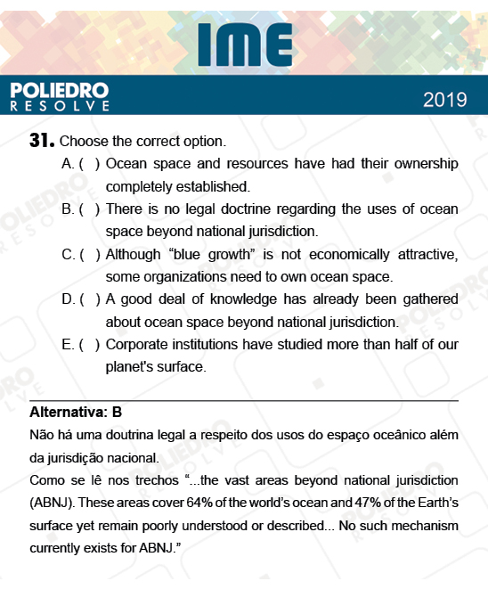 Questão 31 - 2ª Fase - Português/Inglês - IME 2019