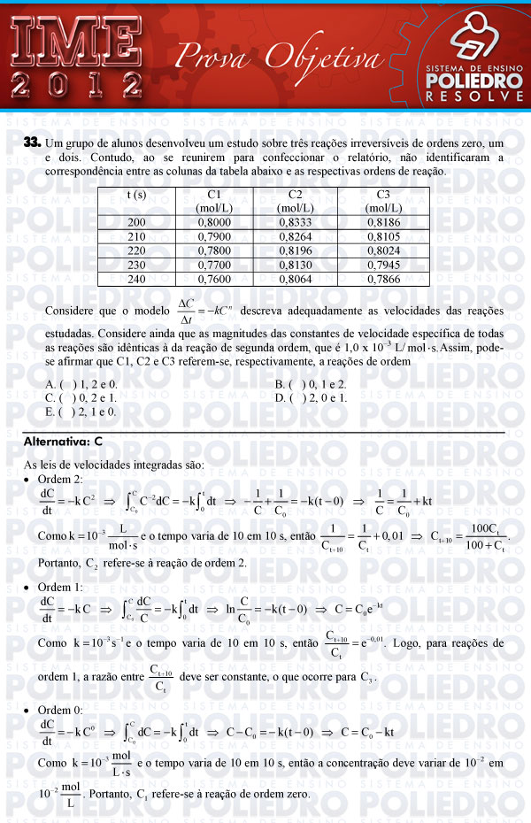 Questão 33 - Objetiva - IME 2012