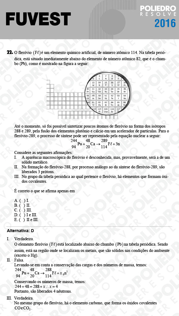 Questão 22 - 1ª Fase - FUVEST 2016