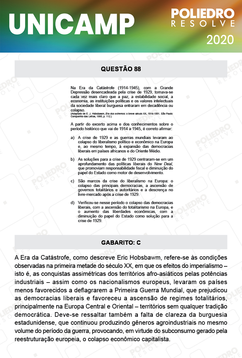 Questão 88 - 1ª Fase - Prova Q e X - UNICAMP 2020