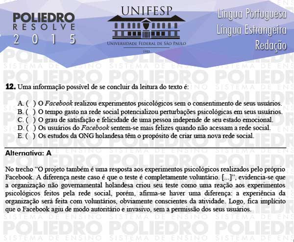 Questão 12 - Línguas - UNIFESP 2015