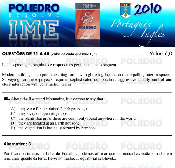 Questão 30 - Português e Inglês - IME 2010