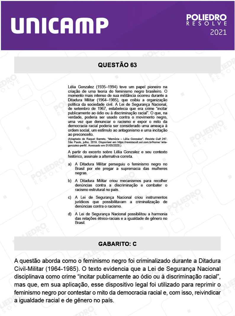 Questão 63 - 1ª Fase - 2º Dia - Q e Z - UNICAMP 2021