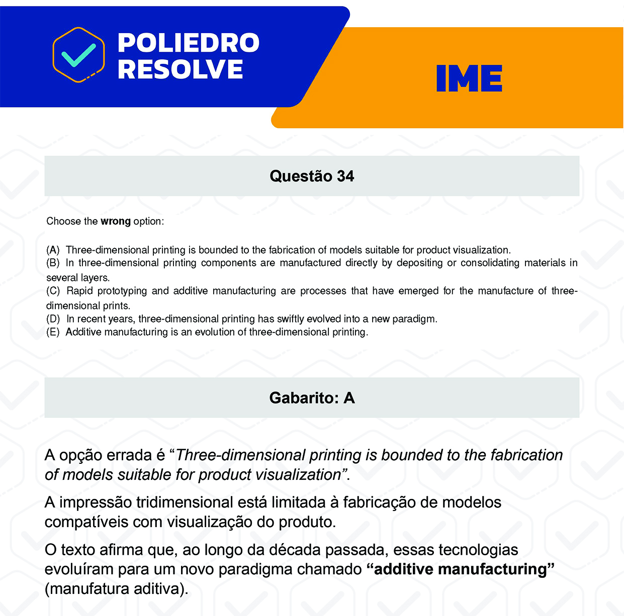 Questão 34 - 2ª Fase - Português/Inglês - IME 2023