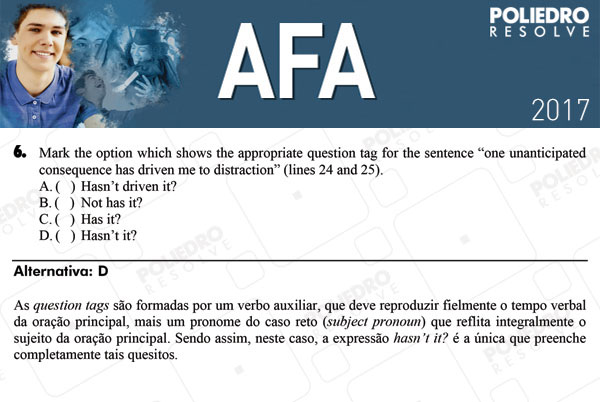 Questão 6 - Prova Modelo B - AFA 2017