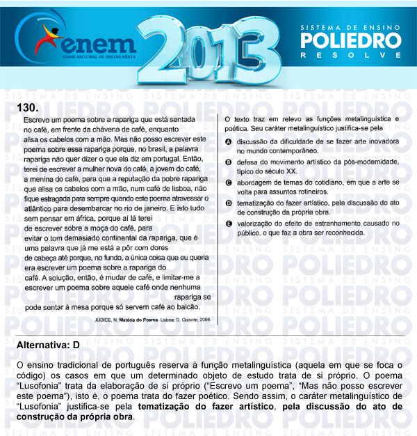 Questão 130 - Domingo (Prova Cinza) - ENEM 2013