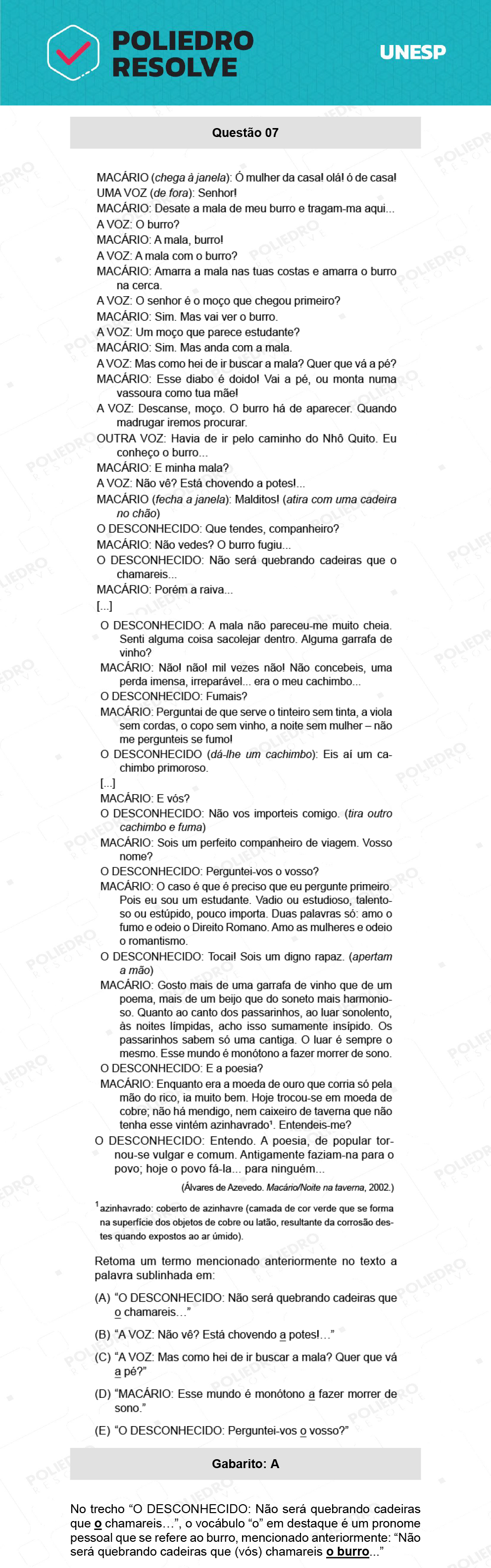 Questão 7 - 1ª Fase - Ext / Hum - UNESP 2022