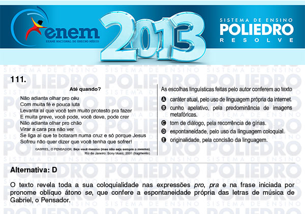 Questão 111 - Domingo (Prova Cinza) - ENEM 2013