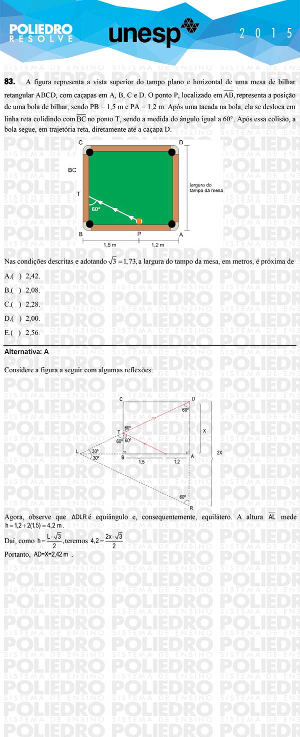 Questão 83 - 1ª Fase - UNESP 2015