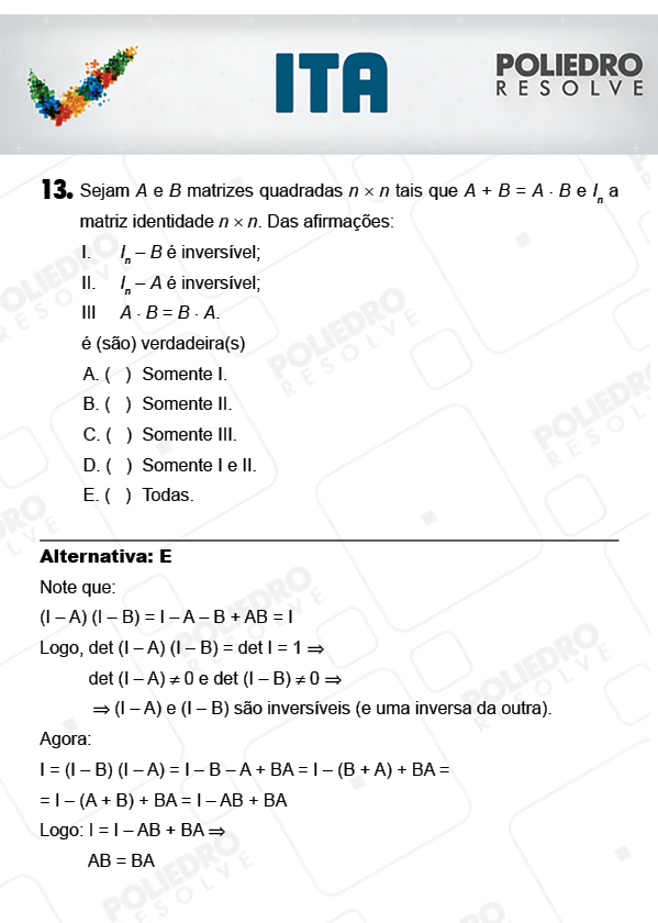 Questão 13 - Matemática - ITA 2018