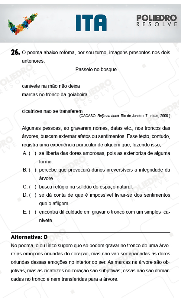 Questão 26 - Português / Inglês - ITA 2018