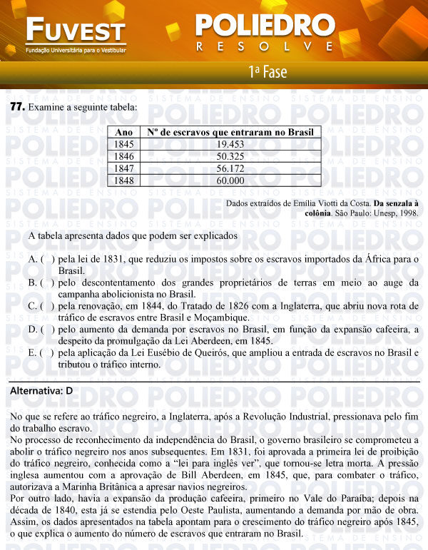 Questão 77 - 1ª Fase - FUVEST 2012