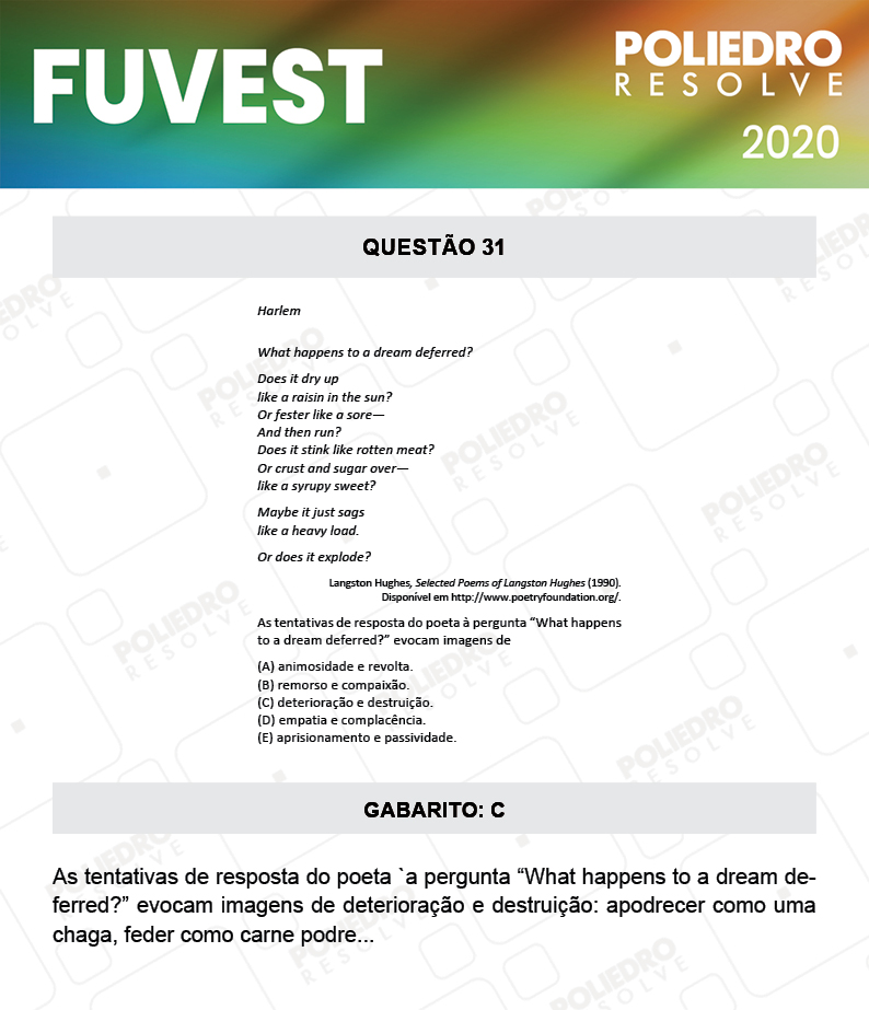 Questão 31 - 1ª Fase - Prova V - FUVEST 2020