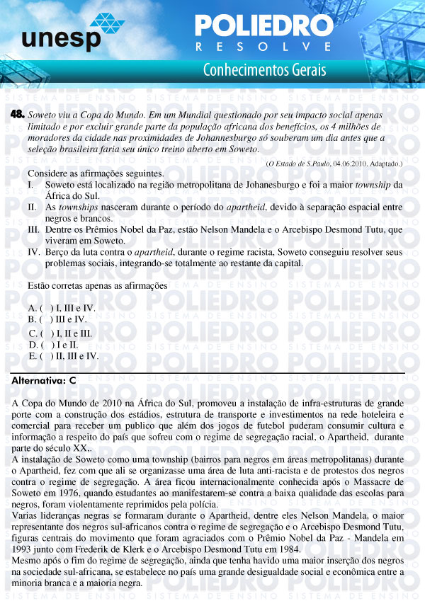 Questão 48 - 1ª Fase - UNESP 2011