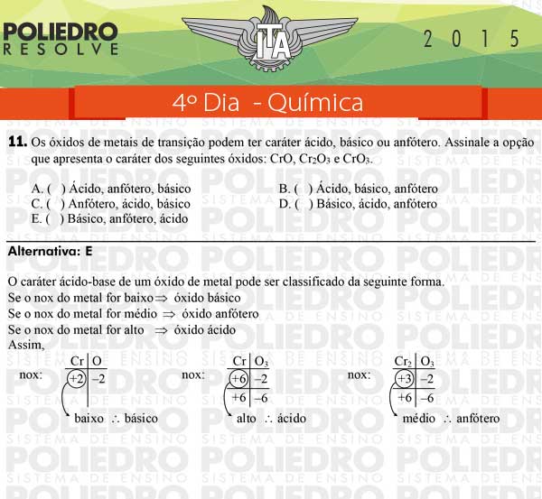 Questão 11 - Química - ITA 2015