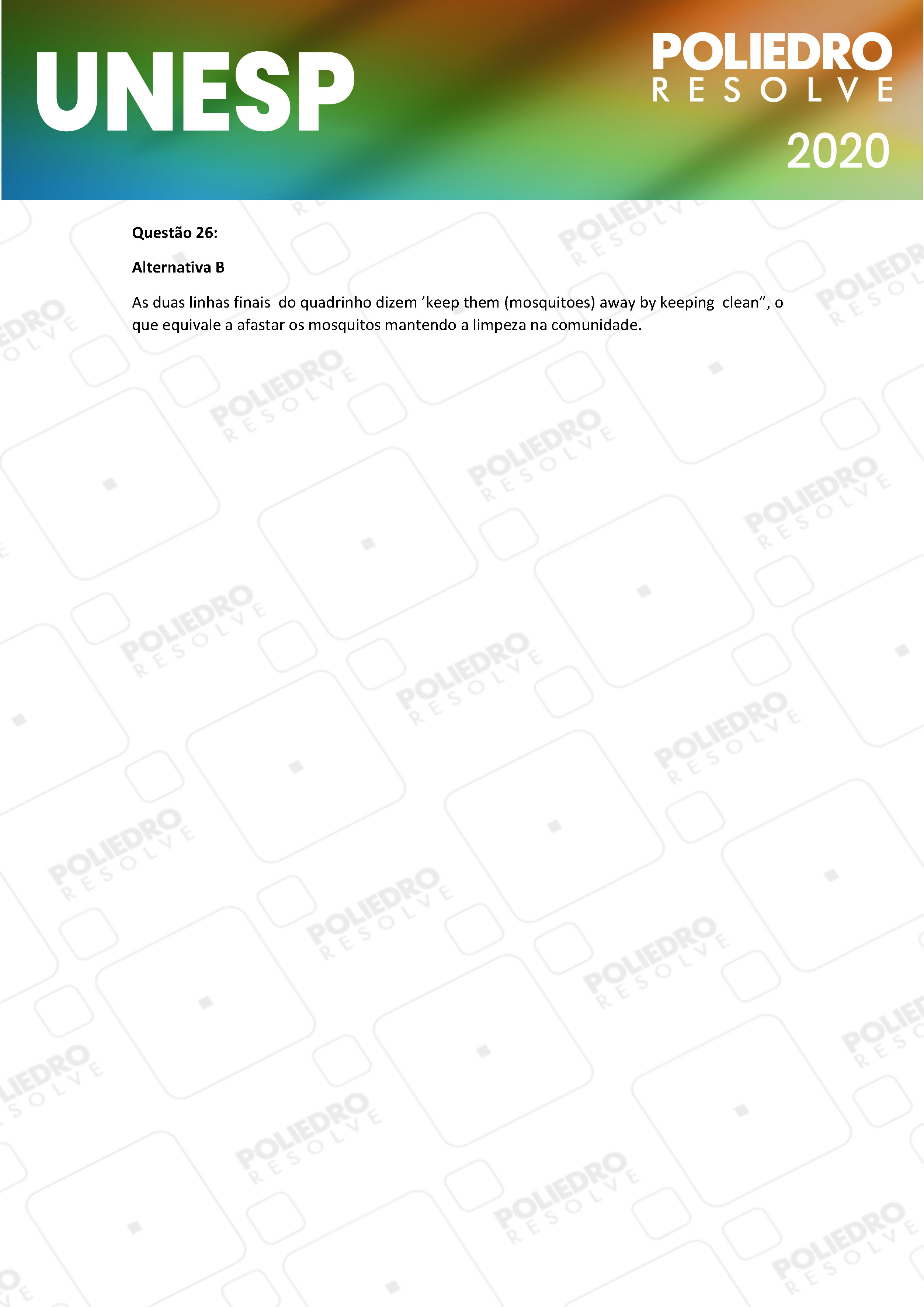 Questão 26 - 1ª Fase - UNESP 2020