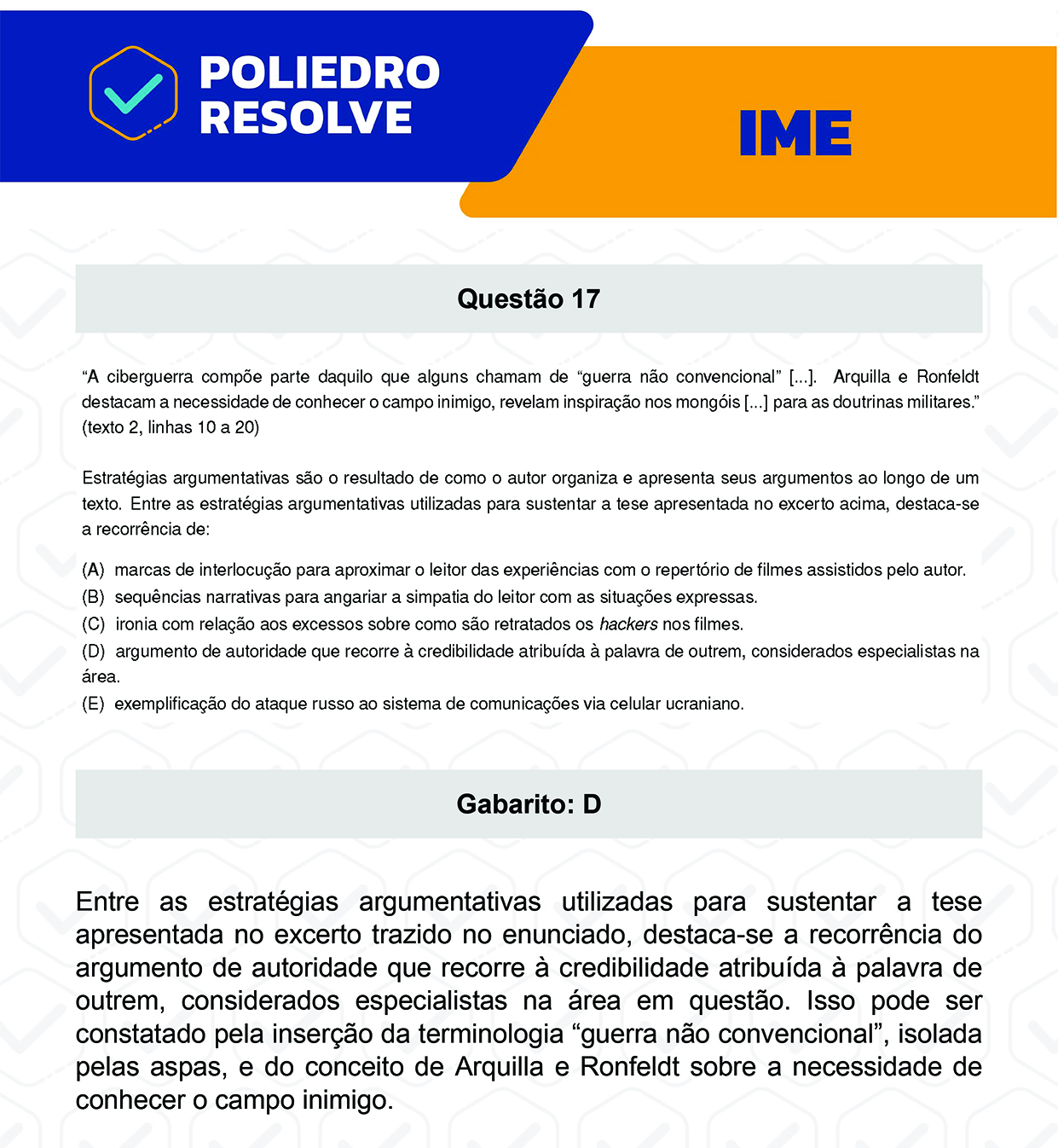 Questão 17 - 2ª Fase - Português/Inglês - IME 2023