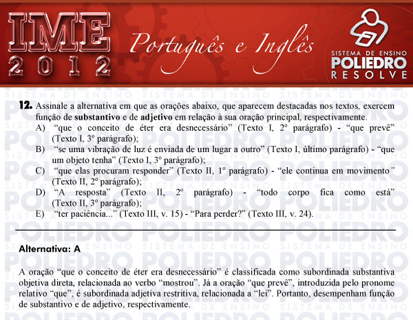 Questão 12 - Português e Inglês - IME 2012