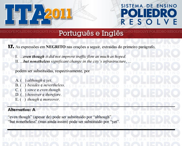 Questão 17 - Português e Inglês - ITA 2011