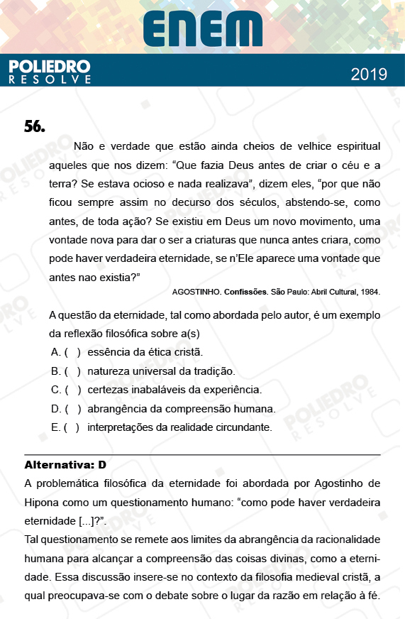 Questão 56 - 1º Dia - Prova AMARELA - ENEM 2018