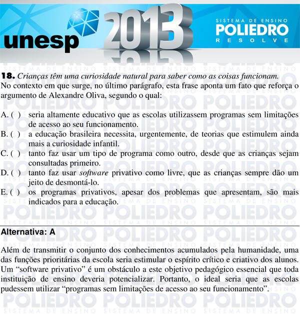 Questão 18 - 1ª Fase - UNESP 2013