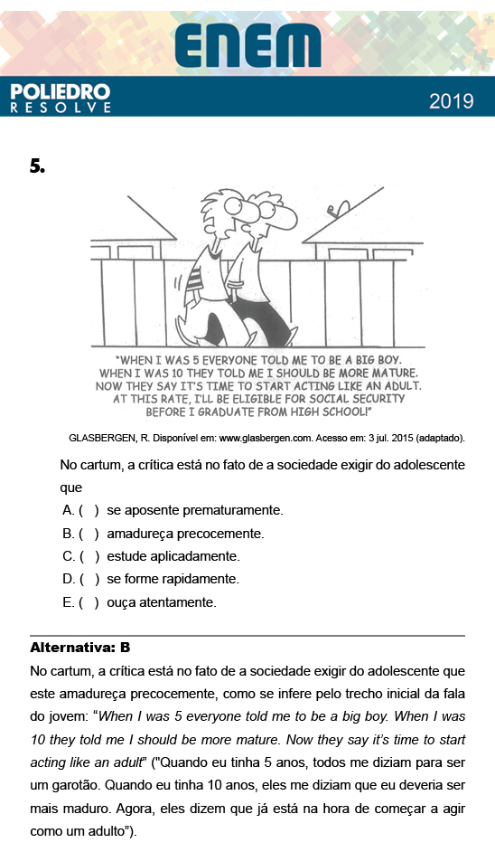 Questão 5 - 1º Dia - Prova BRANCA - ENEM 2018