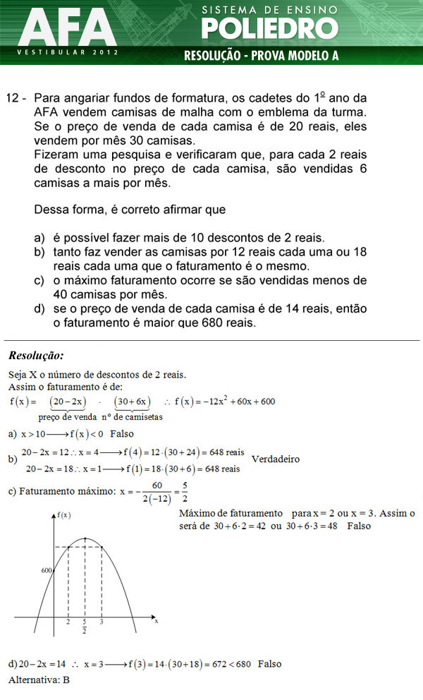 Questão 12 - Prova Modelo A - AFA 2012