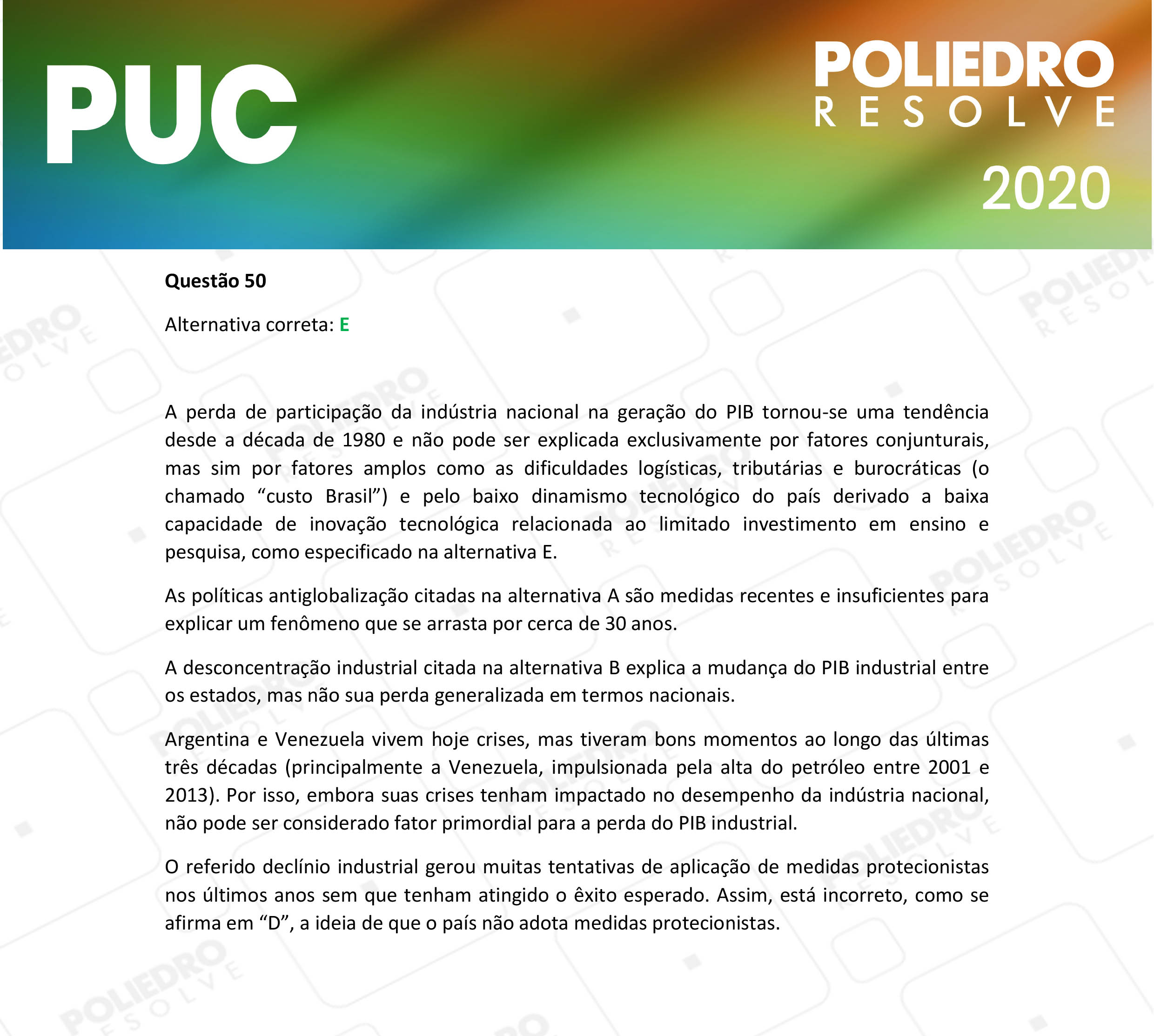 Questão 50 - 1ª Fase - PUC-Campinas 2020