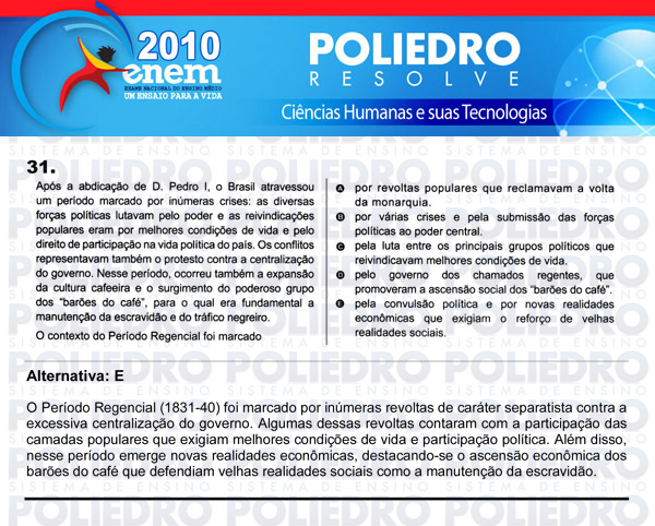 Questão 31 - Sábado (Prova azul) - ENEM 2010