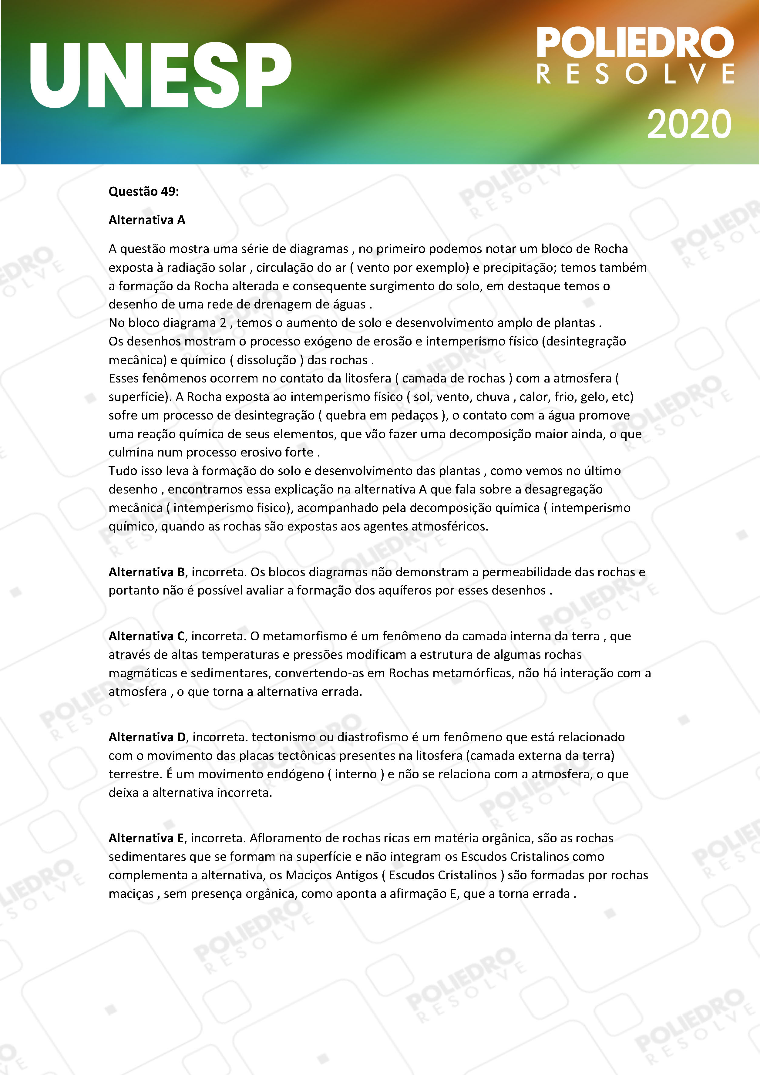 Questão 49 - 1ª Fase - UNESP 2020