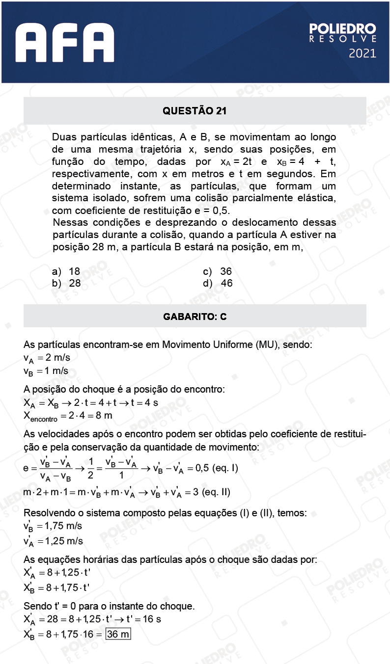 Questão 21 - Prova Modelo A - AFA 2021