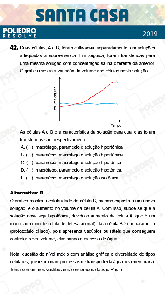 Questão 42 - 2º Dia - Objetivas - SANTA CASA 2019